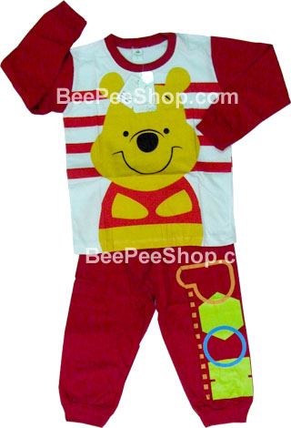 ชุดนอนเด็กหมีพูห์ Pooh ขายาวจั๊ม แขนยาวจั๊ม คอกลม ผ้ายืด ไซส์S